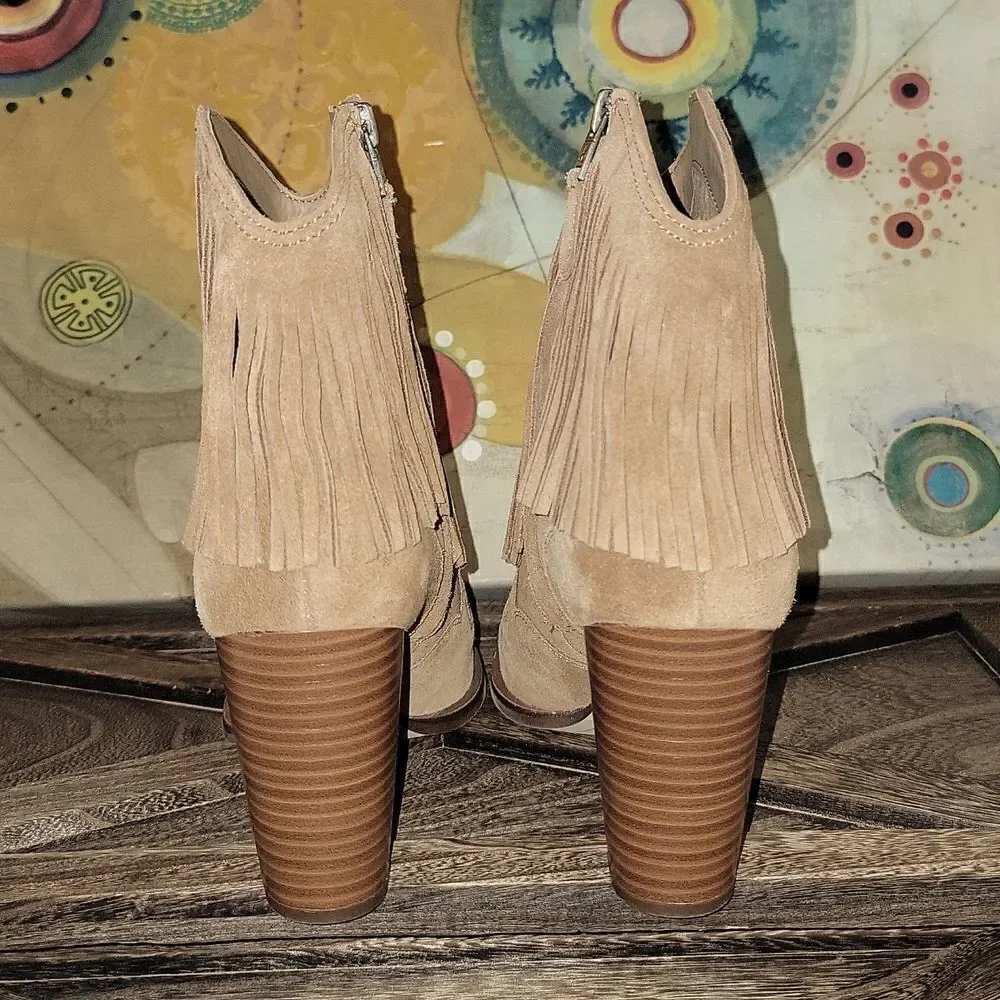 Sam Edelman Benjie Brown Suede Carmel Zipper Heeled Ankle Booties Size 9.5